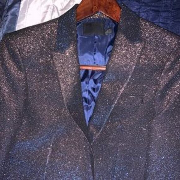 ASOS DESIGN BLACK GLITTER VELVET BLAZER SIZE 38L - Picture 4 of 7